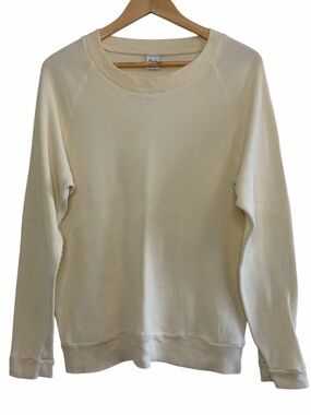 TNA Aritzia Waffle Knit Crewneck Sweater Cream Long Sleeve Women’s L